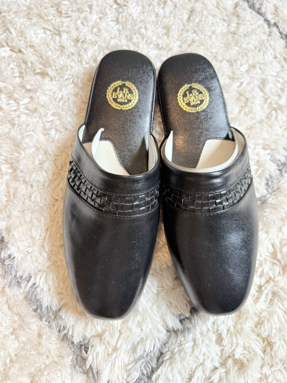 L.B. Evans Aristocrat Scuff Slippers Mens Black Leather Comfort - 11 M WIDE